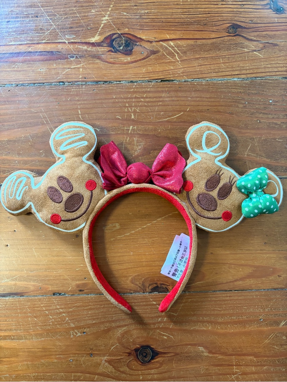 Gingerbread Mickey Ear Headband with Red Bow